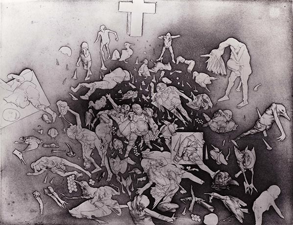 Gravure de Dado : Les Pigeons